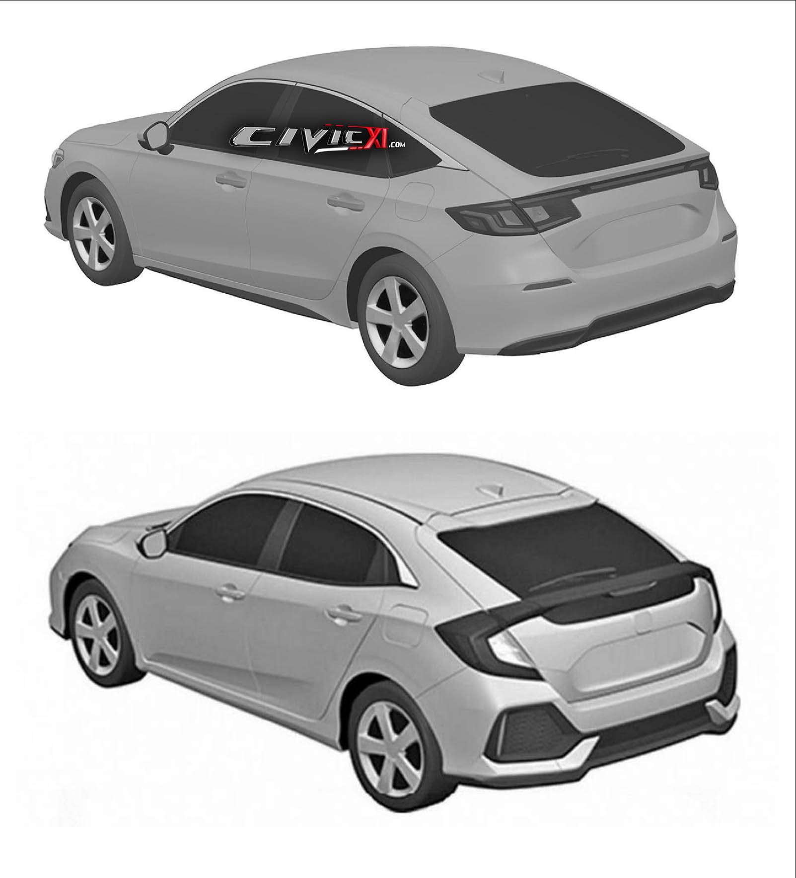 11th Gen Honda Civic Exclusive: 11th Gen 2022 Civic (Hatchback) Fully Revealed in Official Honda Patent Images 11th vs 10th Gen Civic Hatchback Rear Quarter