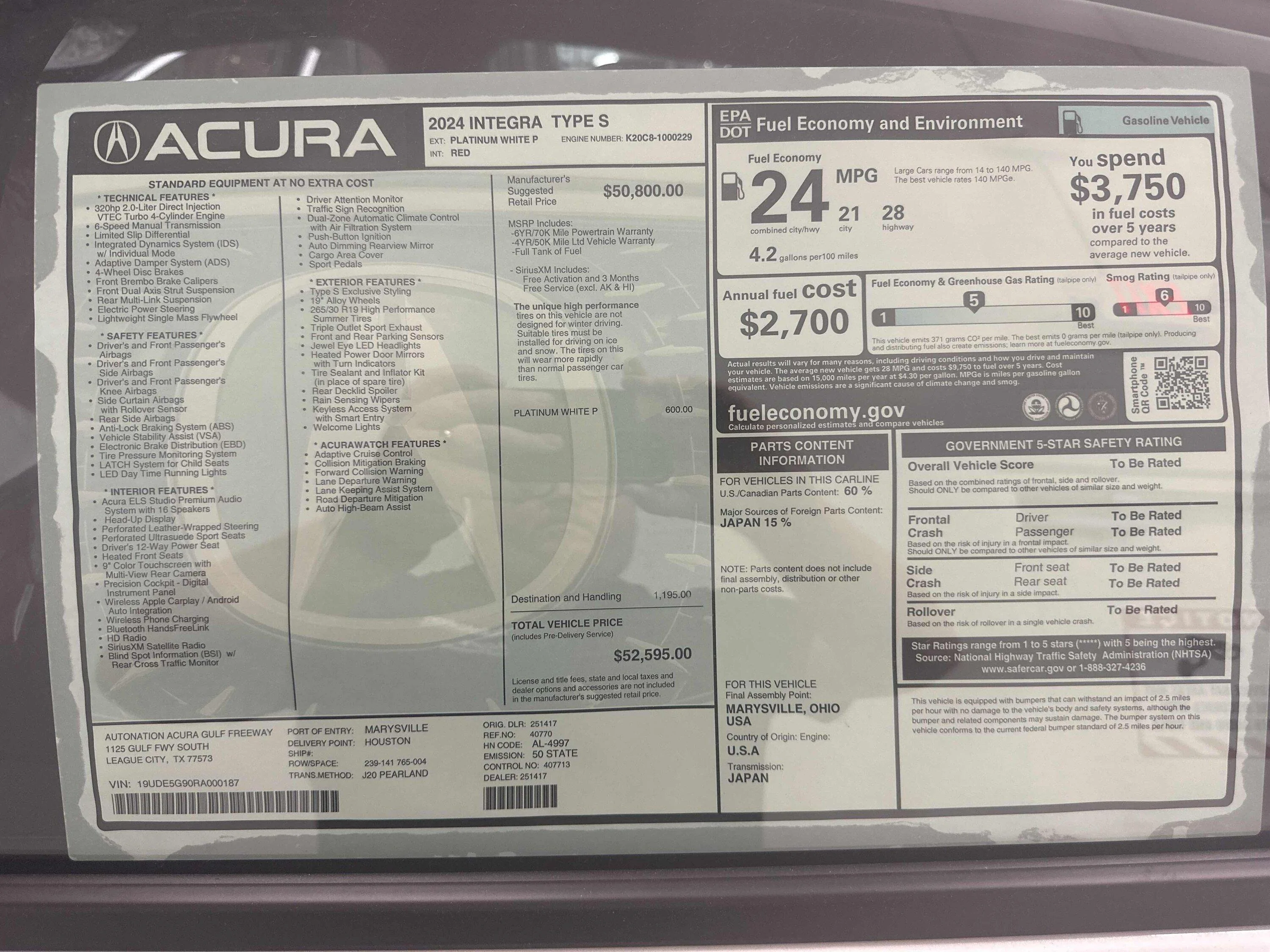Official 2024 Integra Type S Pricing MPG Released Page 5 CivicXI 