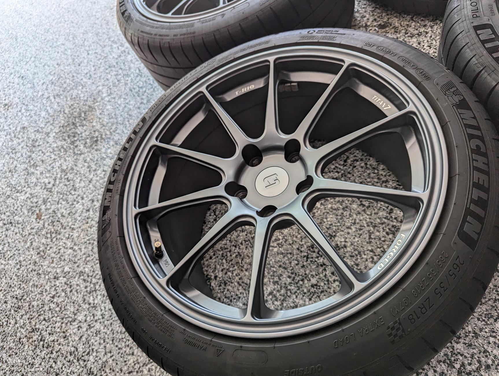 11th Gen Honda Civic Titan7 T-R10, 18x9.5 +45, Satin Titanium - $1,500 PXL_20240722_173131019