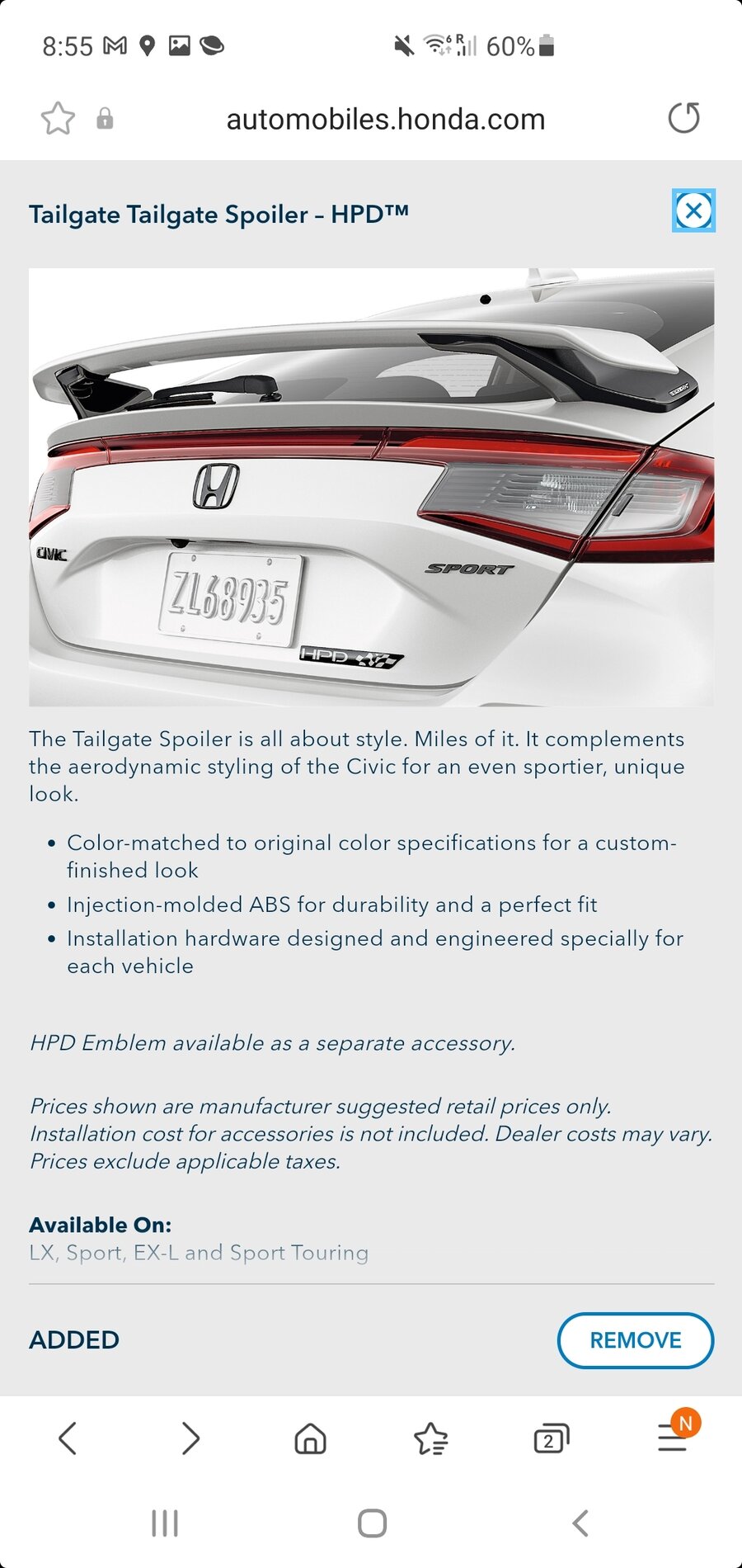 11th Gen Honda Civic Civic Hatchback Tailgate Spoiler Screenshot_20210921-094236_Gallery