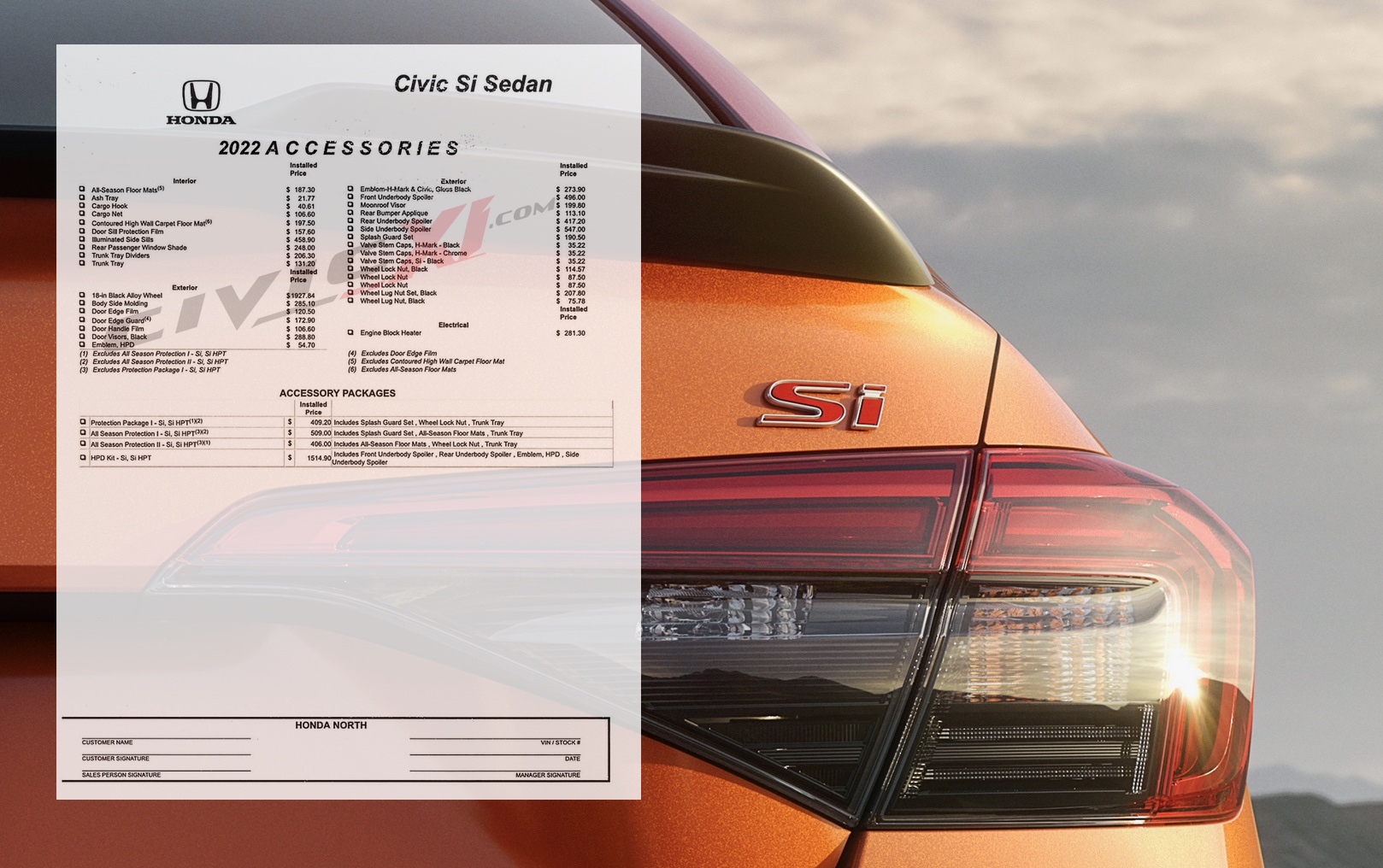 tunge Undertrykke Robe 2022 Civic Sport Touring Hatchback Accessories Installed Price List | 11th  Gen Civic Forum